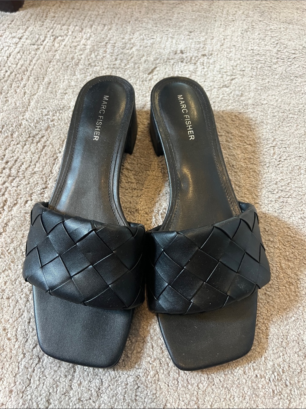 Marc Fisher Black Woven Leather Slide Heels